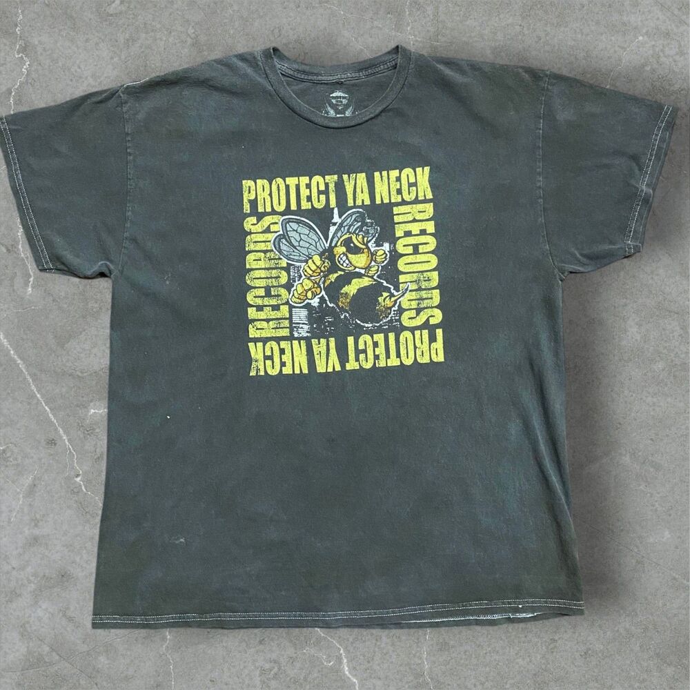 Wu-Tang Protect Ya Neck Records Killer Bee Rap Skater Hip Hop Washed Black Tee L